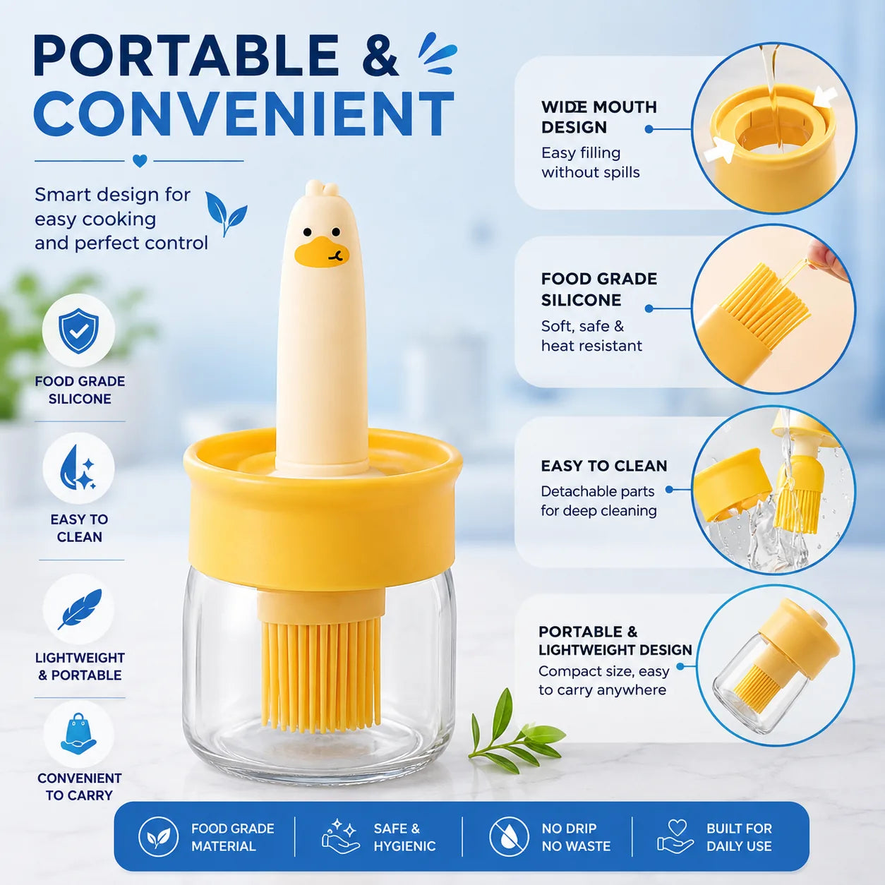 Cute Duck Oil Dispenser with Silicone Brush – Buy 1 Get 1 Free