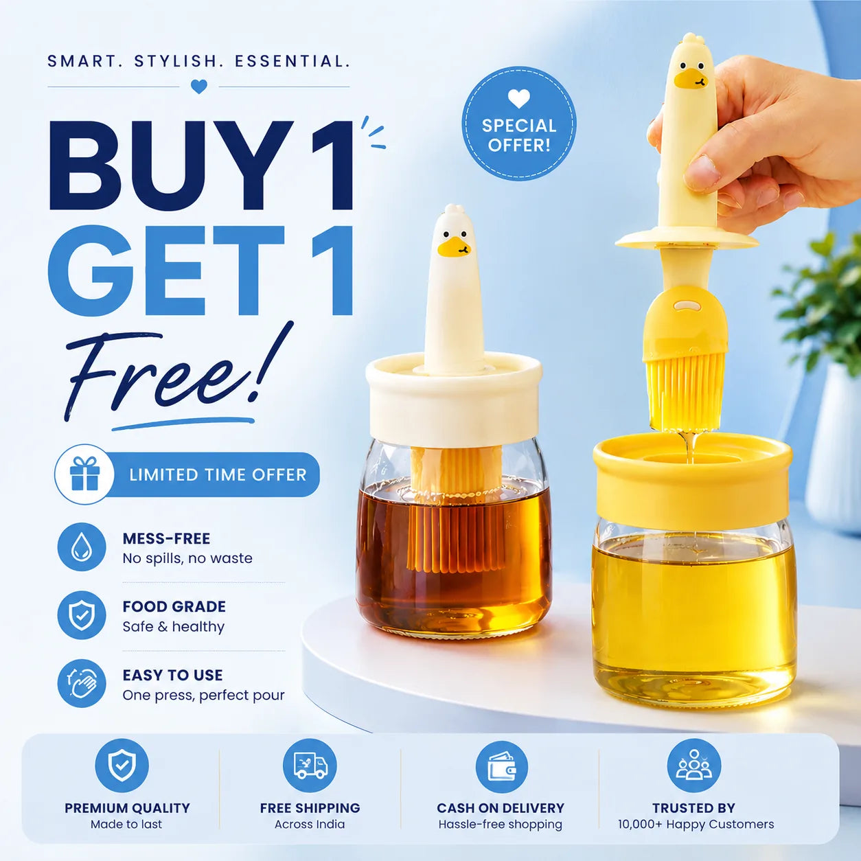 Cute Duck Oil Dispenser with Silicone Brush – Buy 1 Get 1 Free